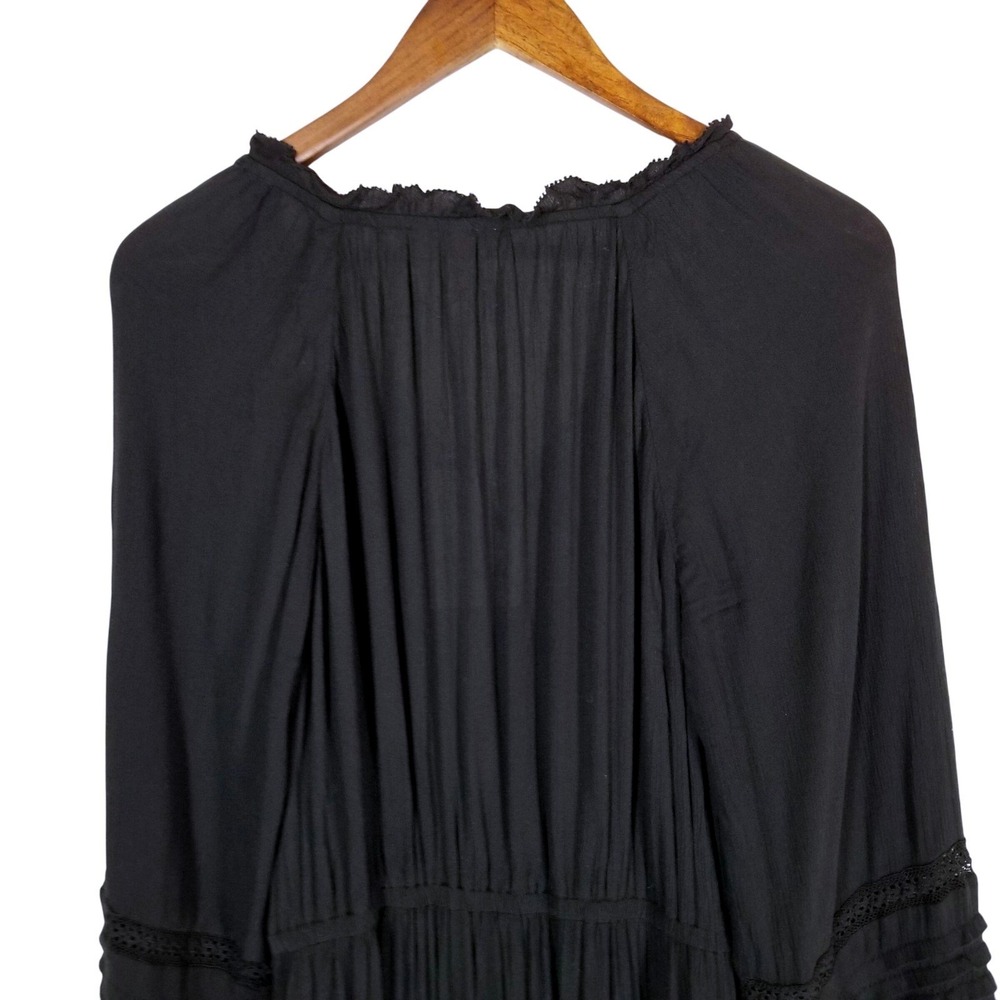 Knox Rose Womens Black Long Sleeve Boho Mini Dress Lace Pintuck Elastic Waist M - Picture 9 of 14